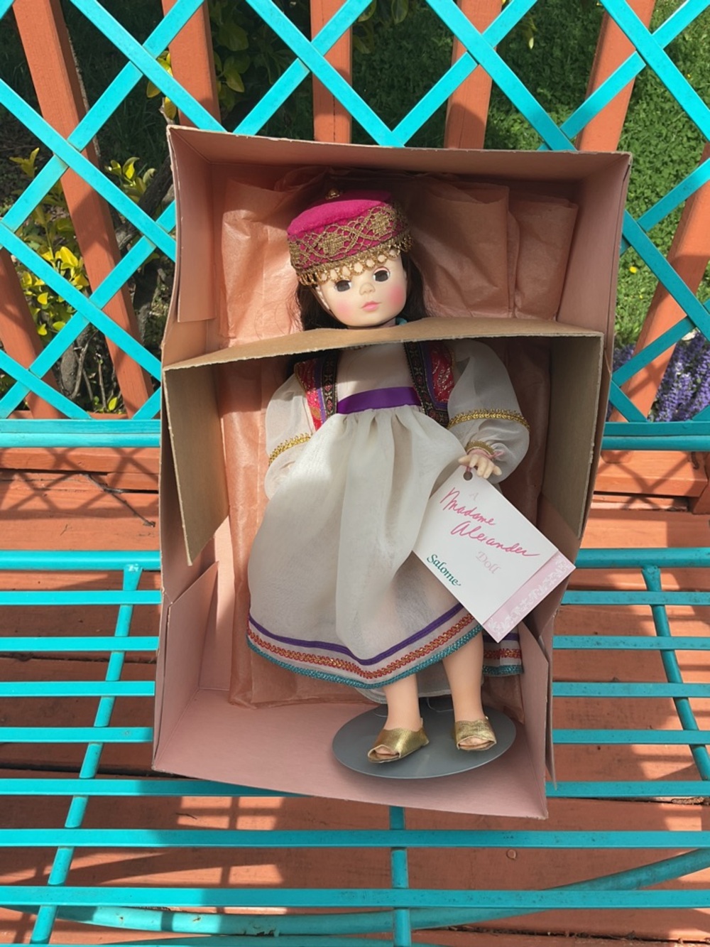 Madame Alexander Salome Doll White Dress with Purple & Gold Trim